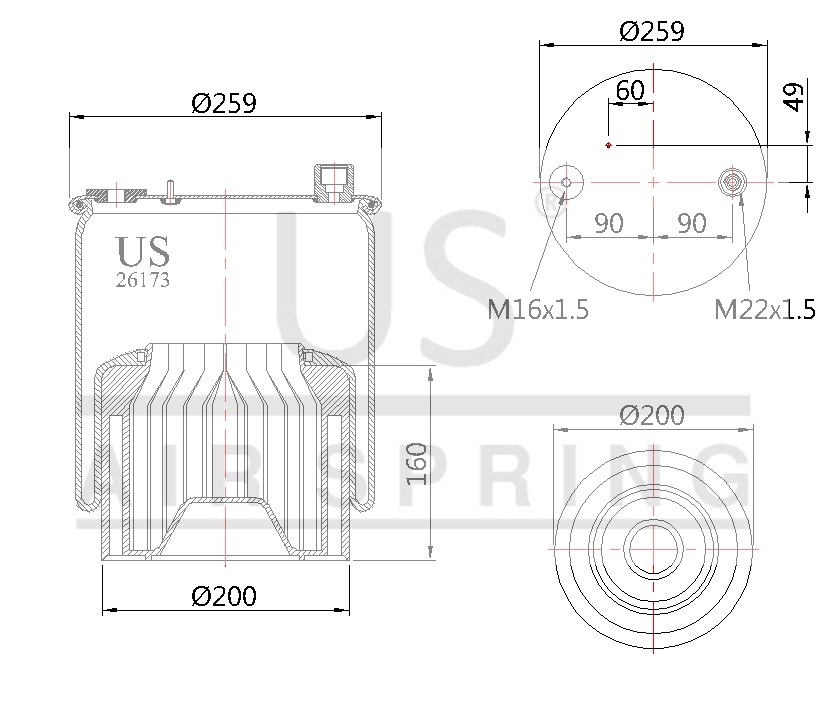 26173 COMPLETE AIR SPRING WITH PLASTIC PISTON